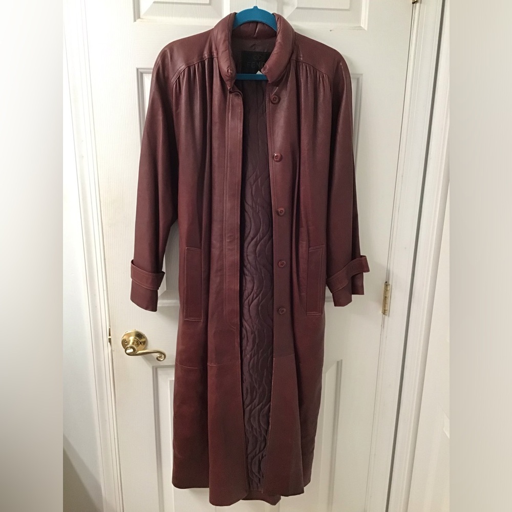 Fendi Vintage Burgundy Leather Coat